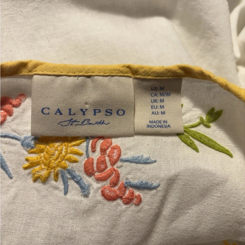 Calypso St. Barth Linen Blend White Embroidered Short Shift Dress - M - Picture 7 of 9